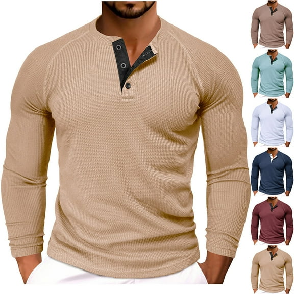 Dovford Men's Long Sleeve Henley Shirts Stretch Ribbed T-Shirts Fashion Casual Basic Tops 2025