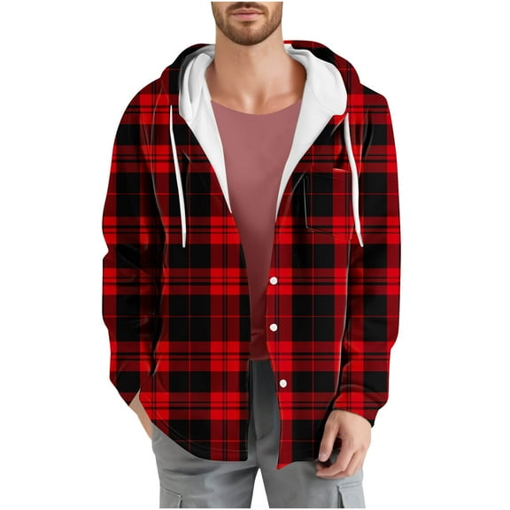 Dovford Men's Long Sleeve Quilted Lined Flannel Shirt Jacket with Hood 2025 Spring Fall