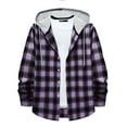 thumbnail image 1 of Dovford Men's Long Sleeve Quilted Lined Flannel Shirt Jacket with Hood Trendy Autumn Winter Casual Plaid Button Down Coats, 1 of 7