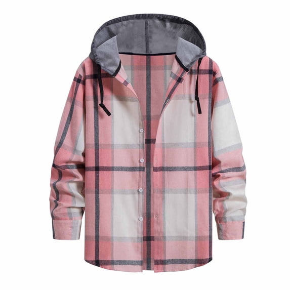 Dovford Men's Long Sleeve Quilted Lined Flannel Shirt Jacket with Hood Trendy Autumn Winter Casual Plaid Button Down Coats