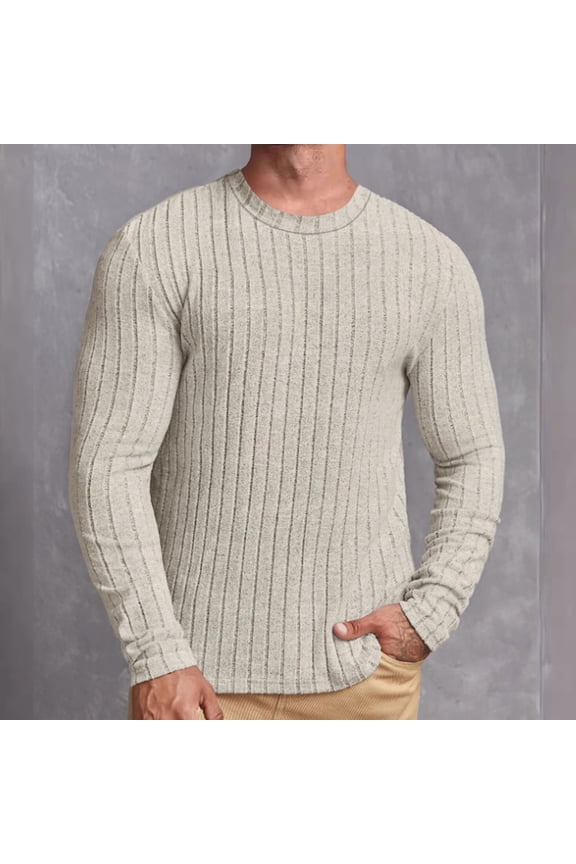 Men's Long Sleeve Shirts Ribbed Pullover Sweater Sim Fit Thermal Tops Crew Neck Stretchy Undershirts S-XXXL