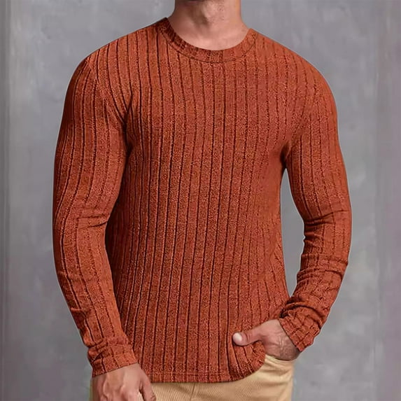 Dovford Men's Long Sleeve Shirts Ribbed Pullover Sweater Sim Fit Thermal Tops Crew Neck Stretchy Undershirts S-XXXL