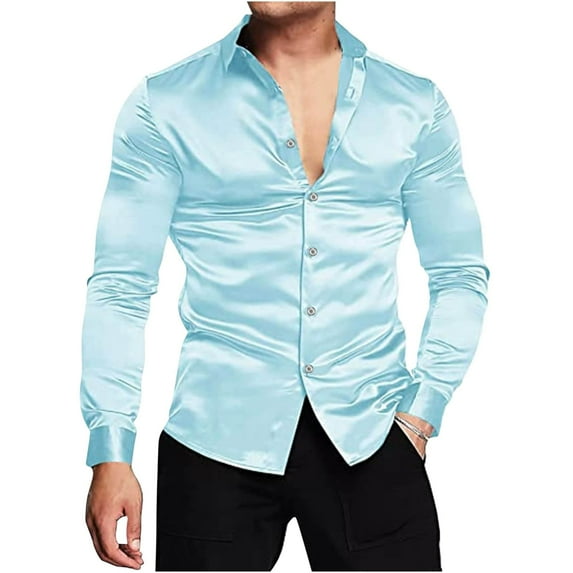 Dovford Men's Luxury Shiny Silk Like Satin Dress Shirt Long Sleeve Casual Slim Fit Muscle Button Up Shirts 2024