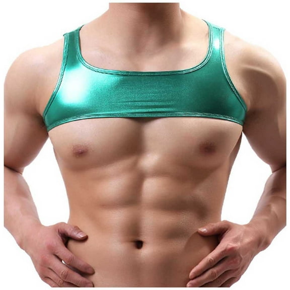 Dovford Men's Metallic Sleeveless Muscle Half Crop Tank Top Shiny Clubwear 2025