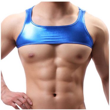 Dovford Men's Metallic Sleeveless Muscle Half Crop Tank Top Shiny Clubwear 2025