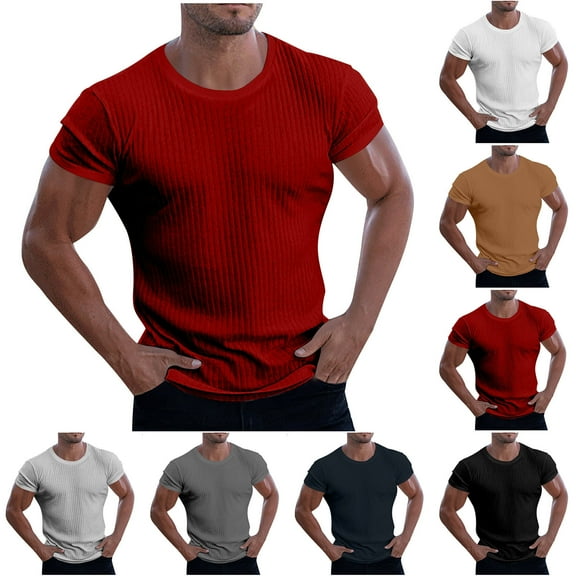 Dovford Men's Muscle T Shirts Stretch Short Sleeve Bodybuilding Workout Casual Slim Fit Tee Shirts