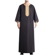 Dovford Men's Muslim Thobe Kaftan Robe Saudi Arabic Middle East Islamic Robes Crew Neck Clothing Ramadan Jubbah Robe