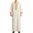 thumbnail image 1 of Dovford Men's Muslim Thobe Kaftan Robe Saudi Arabic Middle East Islamic Robes Crew Neck Clothing Ramadan Jubbah Robe, 1 of 5