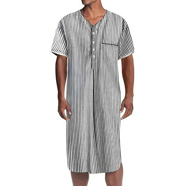 Dovford Men's Nightshirt Short Sleeve Striped Nightgown Soft Loose ...