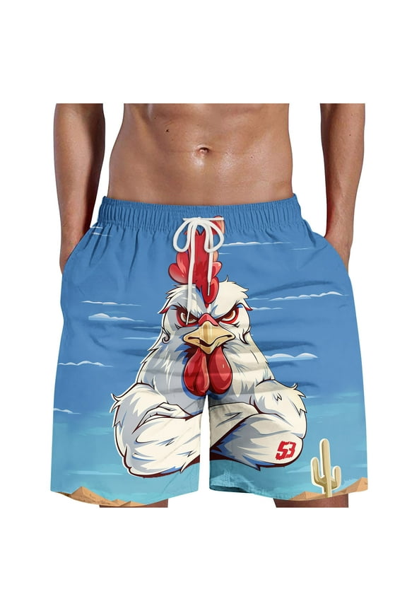 Men's Novelty Rooster Print Beach Shorts Quick Dry Swimwear Holiday Party Sports Running Swim Board Shorts Bathing Suits