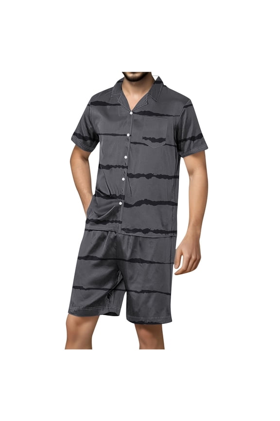 Men's Pajamas Sets Casual Button Down Short Sleeve Shirt Set Striped Printed Shorts Sleepwear Homewear 2 Pieces Summer Fall 2024