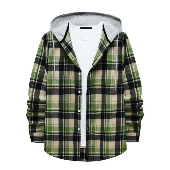 Dovford Men's Plaid Hoodie Flannel Shirt Jacket Casual Button Down Long Sleeve Lightweight Regular Fit Hooded Shacket Jackets