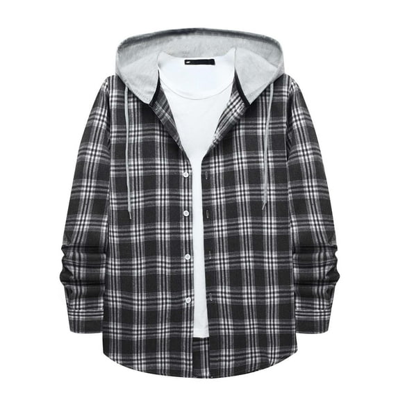 Dovford Men's Plaid Hoodie Flannel Shirt Jacket Casual Button Down Long Sleeve Lightweight Regular Fit Hooded Shacket Jackets