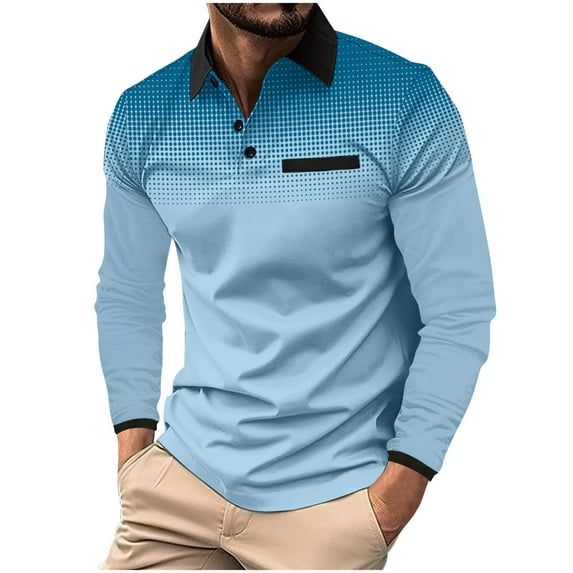 Dovford Men's Polo Shirts Long Sleeve 2024 Casual Polo T-Shirts Color Block Slim Fit Golf Polo Shirt with Pocket