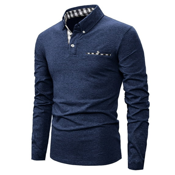 Dovford Men's Polo Shirts with Pocket Long Sleeve Casual Moisture Wicking Golf Polo Shirts Button Basic Plaid Collar T Shirt