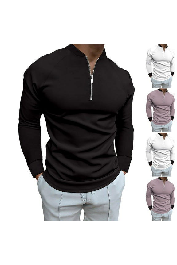Men's Quarter Zip Shirts Long Sleeve Pullover Top Lightweight Crewneck Casual Slim Fit Golf Polo Shirt