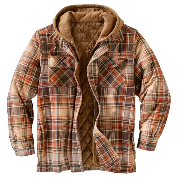 Dovford Men's Quilted Lined Flannel Hooded Shirt Jacket, Soft Warm Long Sleeve Outdoor Cotton Plaid Shirt Jackets 2025