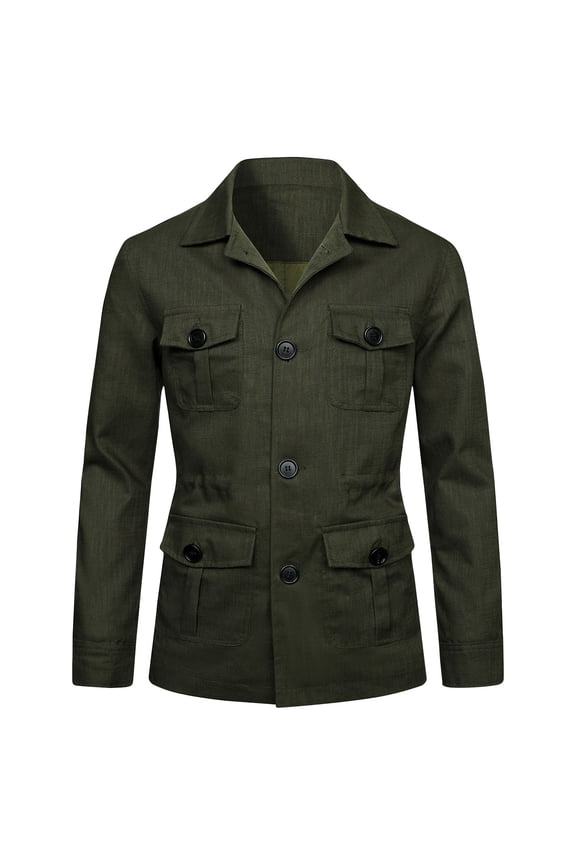 Men's Safari Jacket Lightweight Safari Casual Jackets Men Vintage Button Up Lapel Collar Outdoor Safari Outwear