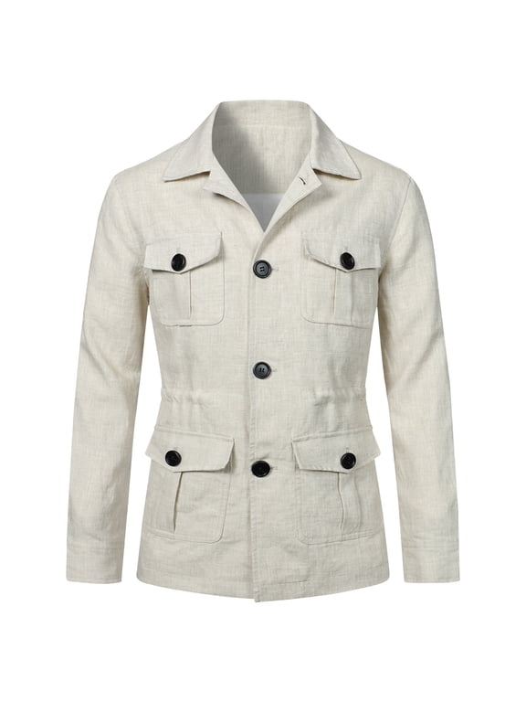 Men's Safari Jacket Lightweight Safari Casual Jackets Men Vintage Button Up Lapel Collar Outdoor Safari Outwear
