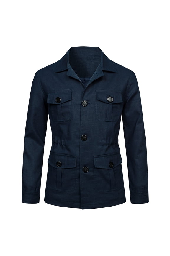 Men's Safari Jacket Lightweight Safari Casual Jackets Men Vintage Button Up Lapel Collar Outdoor Safari Outwear