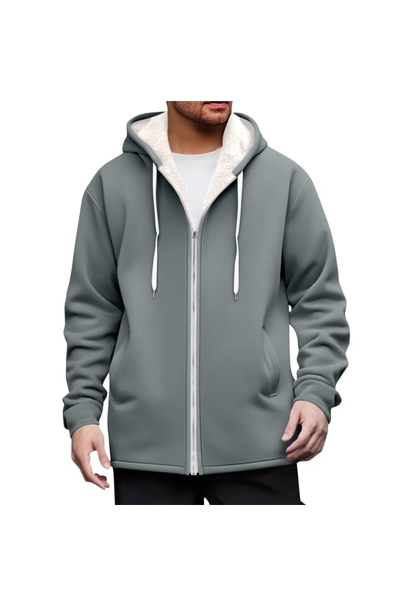 Men's Sherpa Hoodie Jacket Fleece Lined Zip Up Warm Hoodies Sweatshirt Winter Zipper Sweater Hooded Coat