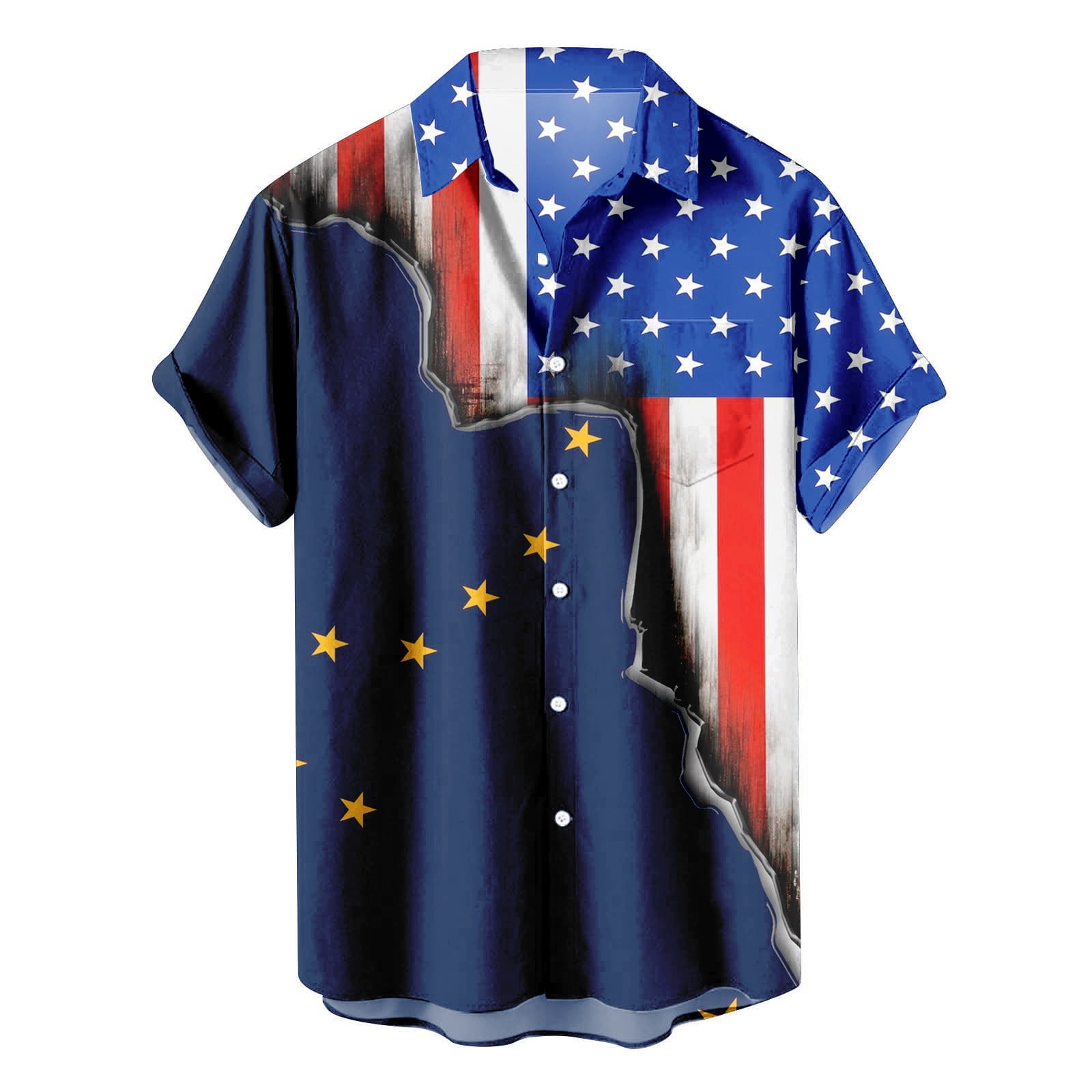 Dovford Men's Short Sleeve Button Down Patriotic Shirts 4th of July Shirts  for Mens American Flag Print Regular Fit Retro Tops