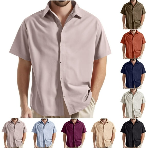 Dovford Men's Short Sleeve Button Down Shirts Summer Casual Textured Shirt Vacation Beach Wedding Shirts with Pocket