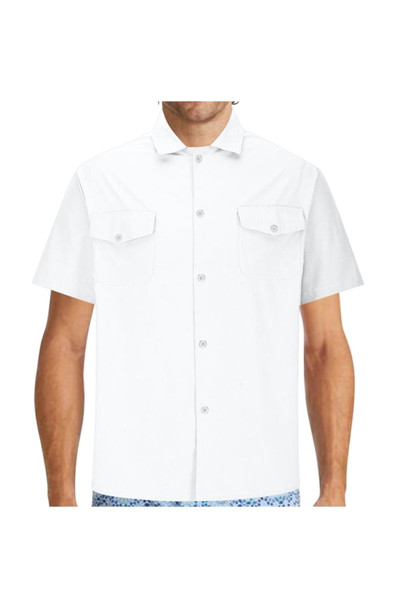 Men's Short Sleeve Button Shirt Casual Work Dress Shirt Lightweight Summer Cotton Shirt with 2 Pockets
