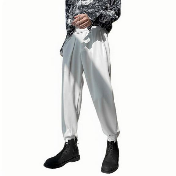 Dovford Men's Slant Pocket Tailored Pants Work Office Fold Pleated Trousers