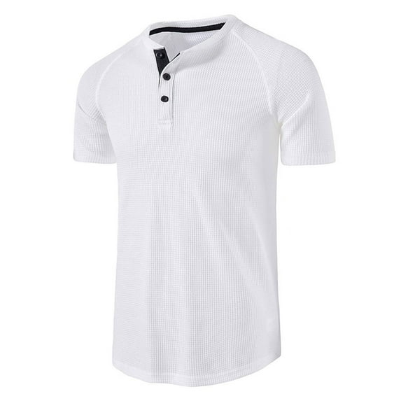 Dovford Men’s Solid Henley Shirts Button Up Short Sleeve Waffle T-Shirts Summer Outdoor Lightweight Classic Tops