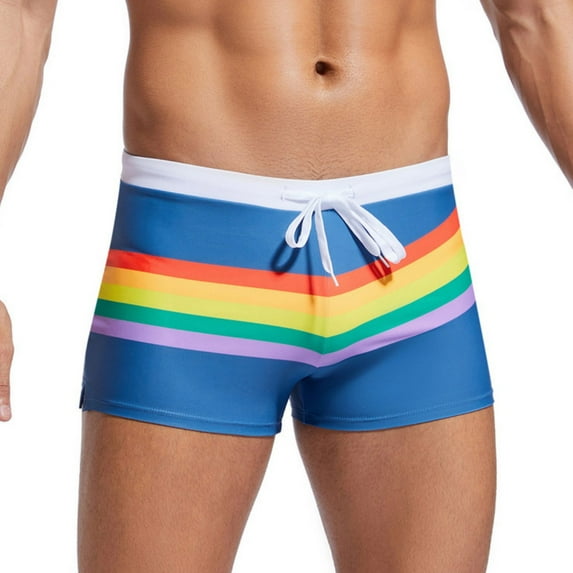Dovford Men's Square Leg Swimwear Pride Rainbow Swim Briefs Bikini Board Surf Shorts Boxer Swimming Trunks