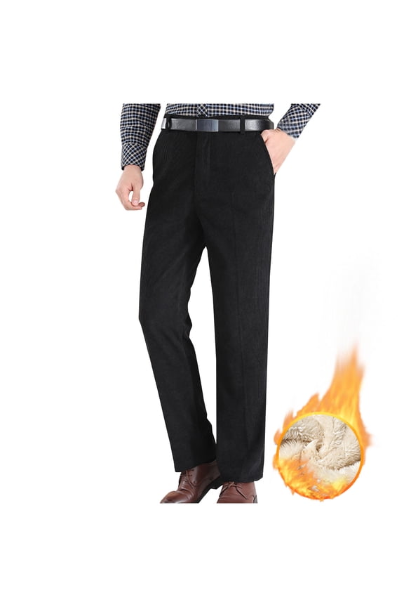 Men's Stretch Corduroy Pant (Classic and Straight Fit) Fleece Lined Pants Casual Stretch Dress Pants