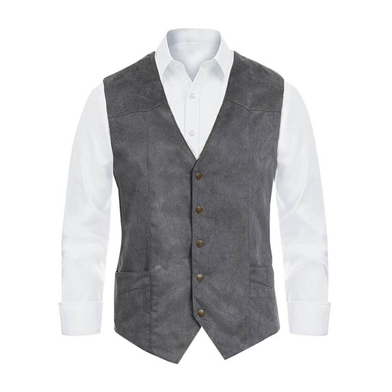 Dovford Men's Suede Leather Vest Vintage Cowboy Style Sleeveless Jacket Slim Fit Wedding Waistcoats