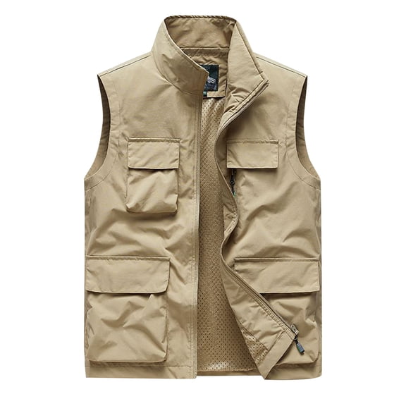 Dovford Men's Summer Cargo Utility Vest Multi Pockets Sleeveless Stand Collar Jacket for Fishing Travel Photo M-XXXXXL