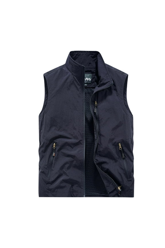 Men's Summer Cargo Utility Vest Multi Pockets Sleeveless Stand Collar Jacket for Fishing Travel Photo M-XXXXXL