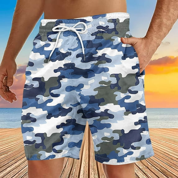 Dovford Men's Swim Trunks Board Shorts Mens Swim Trunk Camo Print Quick Dry Swimwear Pants with Mesh Lining