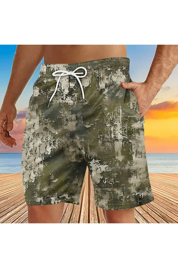 Men's Swim Trunks Board Shorts Mens Swim Trunk Camo Print Quick Dry Swimwear Pants with Mesh Lining