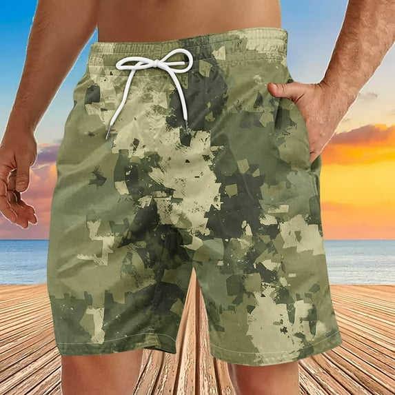 Dovford Men's Swim Trunks Board Shorts Mens Swim Trunk Camo Print Quick Dry Swimwear Pants with Mesh Lining