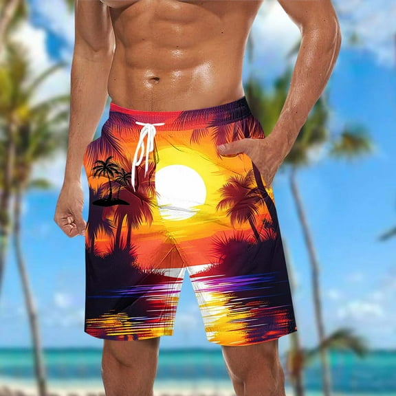 Dovford Men's Swim Trunks Hawaiian Bathing Mesh Lining Suit Swimsuits Beach Shorts with Pockets