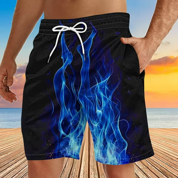 Dovford Men's Swim Trunks Quick Dry 3D Flame Printed Beach Board Shorts with Pockets Cool Mesh Lining Bathing Suits