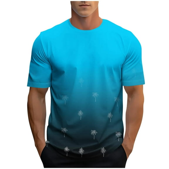 Dovford Men's T Shirt Graphic Ombre Shirt Top Crew Neck Short Sleeve Tropical Print Casual Tees