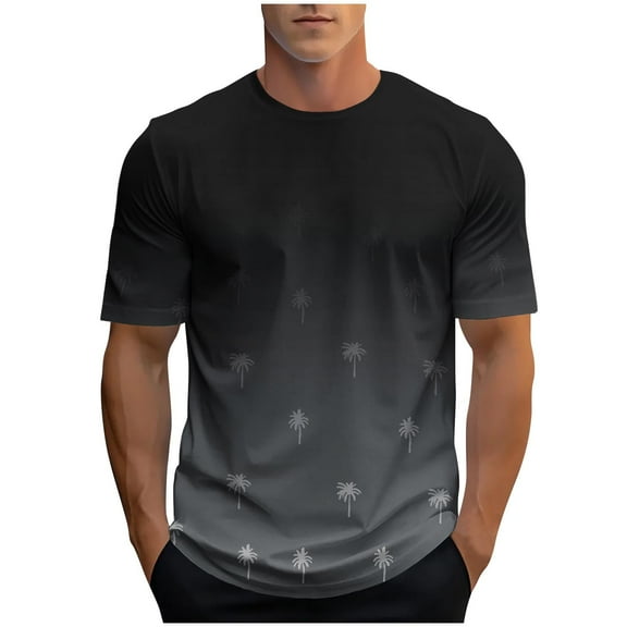 Dovford Men's T Shirt Graphic Ombre Shirt Top Crew Neck Short Sleeve Tropical Print Casual Tees