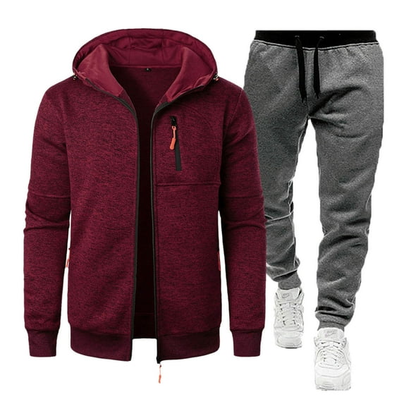 Dovford Men's Track Suit Set Thick Fleece Hoodie Sweatsuit 2 Pieces,Casual Winter Warmer Outfit