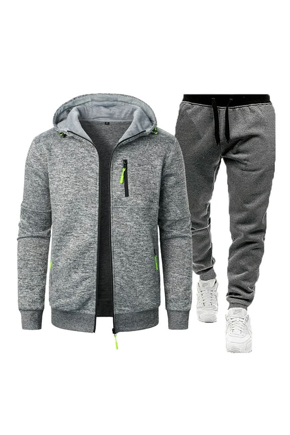 Men's Track Suit Set Thick Fleece Hoodie Sweatsuit 2 Pieces,Casual Winter Warmer Outfit