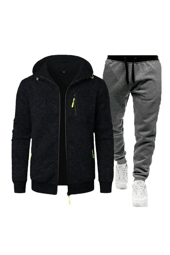 Men's Track Suit Set Thick Fleece Hoodie Sweatsuit 2 Pieces,Casual Winter Warmer Outfit