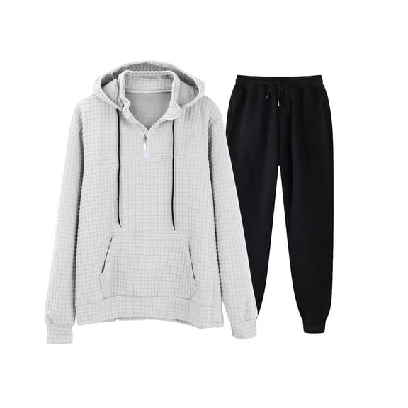 Dovford Men's Track Suit Stand Collar Sweatshirt Waffle Long Sleeve Hoodie And Pant Suit Work Pants Mens Sweat Suits