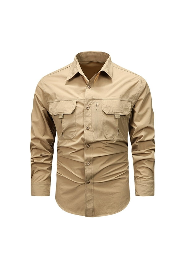 Men's Twill Shirt Long Sleeve Casual Workwear Outdoor Lightweight Two Pocket Work Shirt Fire Retardant Shirts
