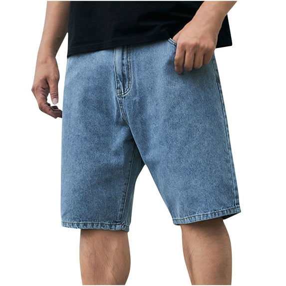 Dovford Men's Vintage Washed Jean Shorts Straight Leg Summer High Waisted Loose Fit Casual Denim Shorts with Pockets