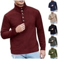 thumbnail image 1 of Dovford Men's Waffle Sweatshirt Casual Long Sleeve Outdoor Stand Collar Button Pullover Sweatshirts, 1 of 7