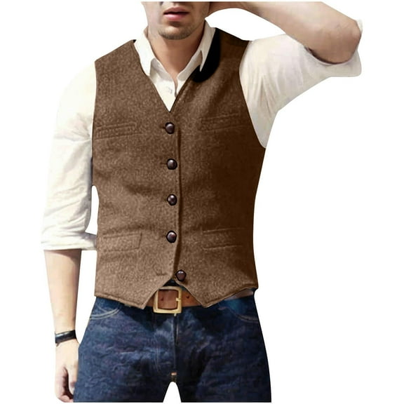 Dovford Men's Western Cowboy Suit Vest Slim Fit Faux Suede Leather Dress Vests Waistcoat for Wedding